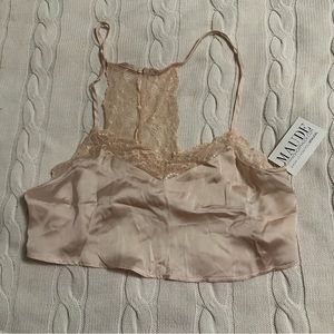 Maude Intimates Silky Lace Cami Slip Champagne Size M/L NWT